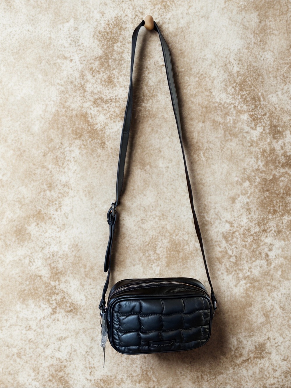 Simply Southern Black Quilted Crossbody Bag adjustable strap